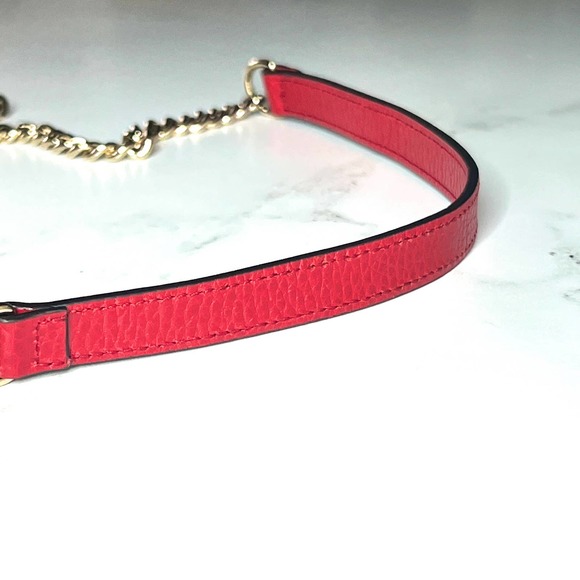 💛SOLD🖤 Red Gucci GG Interlocking Pebbled Leather Wallet On Chain - Picture 5 of 12